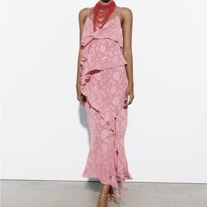 NEW WITH TAGS pink ruffled jacquard dress from Zara